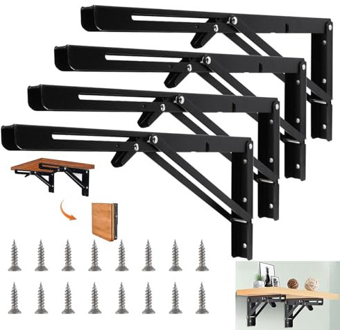 DAJAVE 4 Stücke klappkonsole schwerlast 400mm Schwarz klappscharnier Edelstahl klapptisch wand, wandklapptisch Tisch Klappwinkel, Winkel Klapptisch 90 Grad for Haus Küche Büro