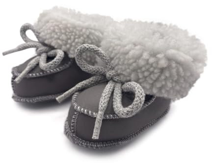Babyschuhe aus Lammfell Junge & Mädchen warme Kinder Hausschuhe Geschenk zur Geburt Taufe Babyparty Krabbelschuhe Lammfellschuhe Baby (Grau, EU Schuhgrößensystem, Baby, Numerisch, M, 17)