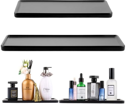 LDHHYH Bandeja de Baño Negra de Cerámica, 2 Tamaños, Rectangular, para Encimera de Baño, Velas, Toalla, Jabón