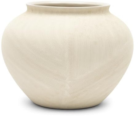 Riviera Maison Vase Beige Steingut Blumenvase, runde hohe Keramikvase 30 cm hoch, handgefertigte dekorative Vase - Bergerac Vase - (ØxH) 30,5x21