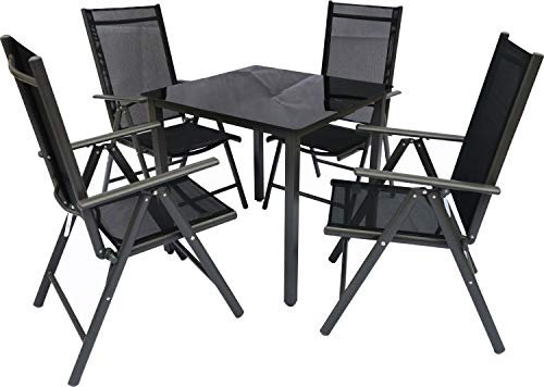 VCM 5-TLG Gartenmöbel Set | Sitzgruppe Essgruppe | 1xTisch, 4X Stühle | Tisch Maße ca. H. 76 x B. 80 x T. 80 cm | Garten Set – Stühle 80 SW Schwarz