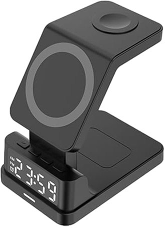 Reloj despertador digital de carga inalámbrica | Estación de carga de pantalla LED | Accesorios de escritorio para el hogar, reloj inteligente compacto y elegante, cargador inalámbrico, práctico