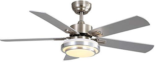 FINXIN Ceiling Fan with Lamp, Ceiling Fan with Light Brushed Nickel Ceiling Fans for Bedroom,Living Room,Dining Room Including Motor,Blades,Remote Switch (48 5-Blades)