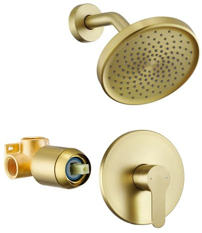 Tohlar Gold Duscharmatur, Einhebel-Duscharmatur-Set mit 15,2 cm Regenduschkopf und Griff-Set, modernes Duschverkleidungsset mit Ventil, Bad Duscharmatur, gebürstetes Gold