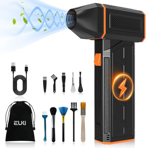 EUKI Compressed Air Duster PC Cleaner, 130000RPM Air Blower for PC Cleaning, Electric Dusters, 3-Speed Cordless Rechargeable Reusable Blaster for Laptop Computers Keyboard