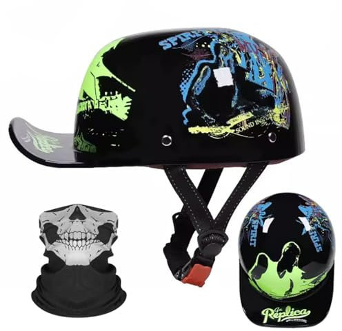 Motorrad Halbhelm Halbschalenhelm Baseballmütze-Helm Mit Gesichtsschutz ECE-Zulassung Motorradhelm Baseball Cap Retro VerläNgerte Krempe Schnellverschluss S-XL 55-62CM