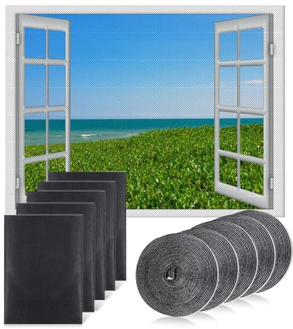 5 Stück Insektenschutz Fenster, Fliegengitter für Fenster 130x150cm, Fliegengitter Zuschneidbar, Moskitonetz Fenster, Fenster Fliegennetz, Mückenschutz, mit 5 Rollen Selbstklebeband