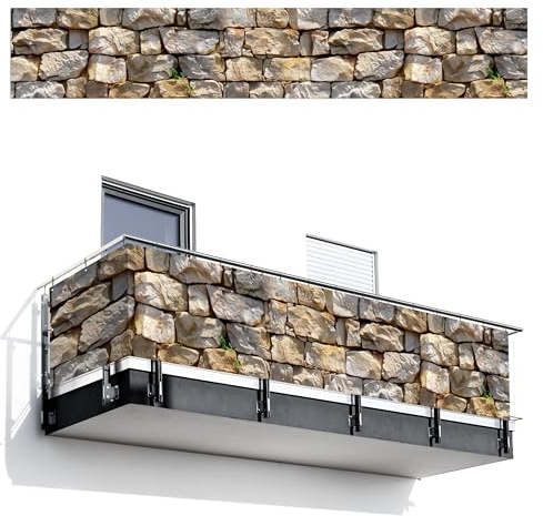 MuchoWow© Sichtschutz/Balkon Einseitig Groß PVC Terrassen Garten ohne | 90x500 cm - bohren Wetterfest Gartenzaun Terrasse Balkonschutz Garten Deco Balkonomrandung Steine - Steinoptik - Grau