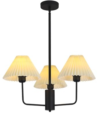 KCO Beleuchtung Übergang Plissee Kronleuchter Mid Century Modern Sputnik Kronleuchter Schwarz 3 Licht Kronleuchter Deckenleuchte Weiß Plissee Pendelleuchte Klassische Kronleuchter für Esszimmer