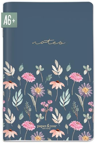 paper&you® Notizheft A6+ dotted Flying Flowers mit 64 Seiten, Notizbuch klein, Mini Bullet Journal - nachhaltig & klimafreundlich