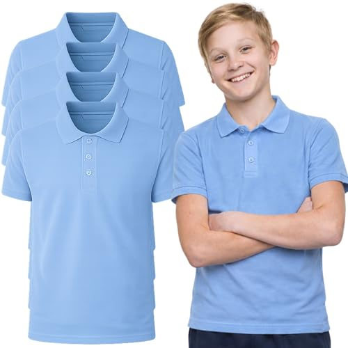 Panzy 2 School Boys Girls Unisex Kids Quality White Short Sleeve Polo T-Shirt Age 3-9 yrs (UK, Age, 8 Years, 9 Years, Regular, 4 pk Sky Blue)