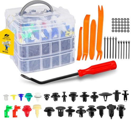 MIKKUPPA 925 Stück Universal Auto Befestigungclips Set mit Demontage Werkzeuge Kabelbinder, Kunststoff Spreiznieten Türverkleidung Klammern Stoßstangen Befestigungclips