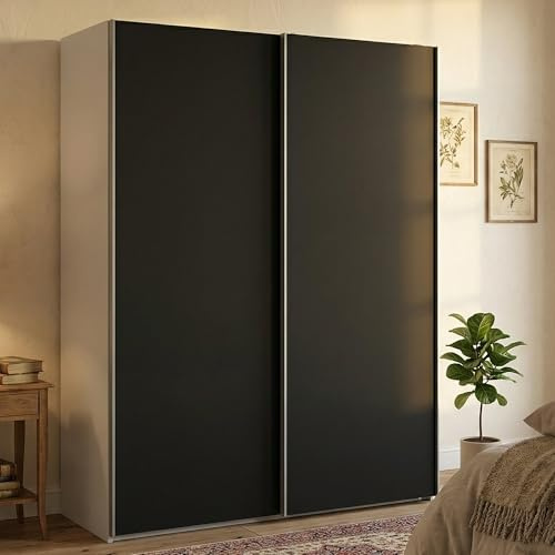 Dmora - Kleiderschrank 2 Türen Elvire, Schlafzimmermöbel, Schrank, Garderobe, 150x61 h200 cm, Weiß und Schwarz