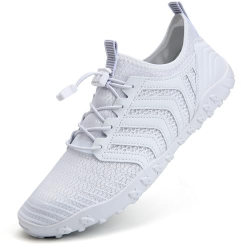 Mabove Water Shoes Womens Mens Quick Dry Barefoot Sports Aqua Shoes for Swimming Pool Beach Boating Snorkeling Diving Lake Yoga(White,V011,48 EU)