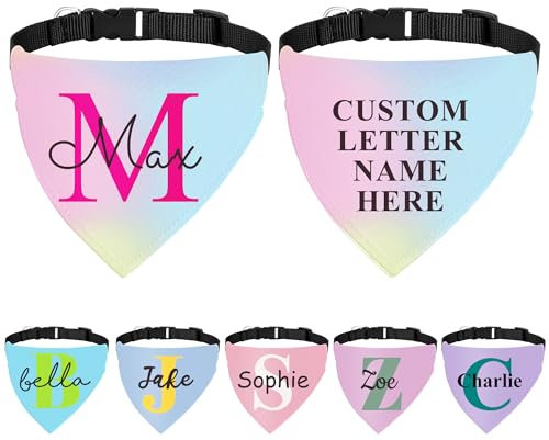 Hundehalstücher mit Schnalle, Name, Foto, Logo, personalisierbar, Dreiecks-Lätzchen, Halstuch, Haustierkostüm, Zubehör für kleine, mittelgroße und große Hunde, Welpen, Katzen (Initialname, groß)