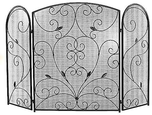 Funken-Feuerschutz, 3 Paneele, 118 x 75 cm, moderner Kaminschutz für Holzverbrennung, Außenofen-Trennwand, Schwarz