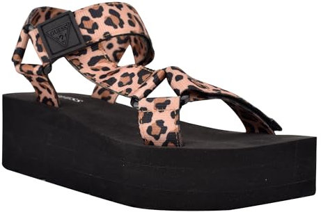 Guess Damen Avin Keilsandalen, Schwarz/Leopard 908, 37.5 EU