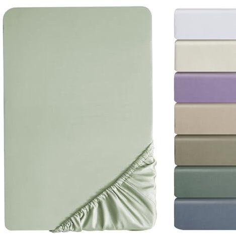 SOULFUL Satin Spannbettlaken 120x200cm Baumwolle, 100% Langstapelige Baumwolle Bettlaken Spannbettlaken bis 25cm Matratzenhöhe für Allergiker Geeignet, Oeko-Tex Zertifiziert-SalbeiGrün