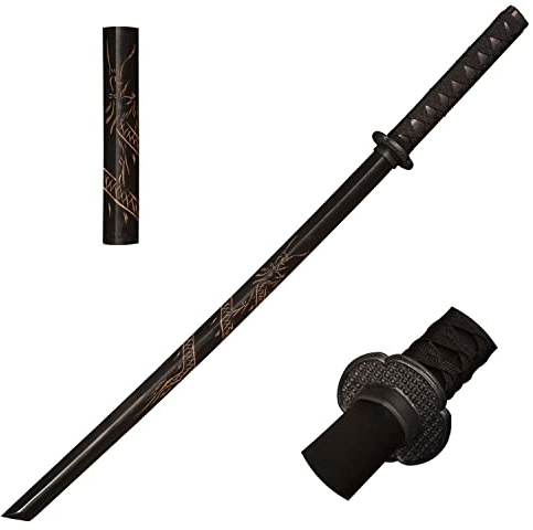 Eroberer Japanische Samurai Schwerter in reinem Holz Katana, Trainingsschwert mit Kunststoff Handschutz und schwarzer Gummikappe geschnitzt Drachen