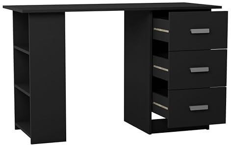 URBNLIVING H72cm x W115cm x D49cm Large Black White Grey Oak Computer Desk Office Bedroom Makeup Vanity Dressing Customizable Table 3 Drawers Shelves and Storage Unit