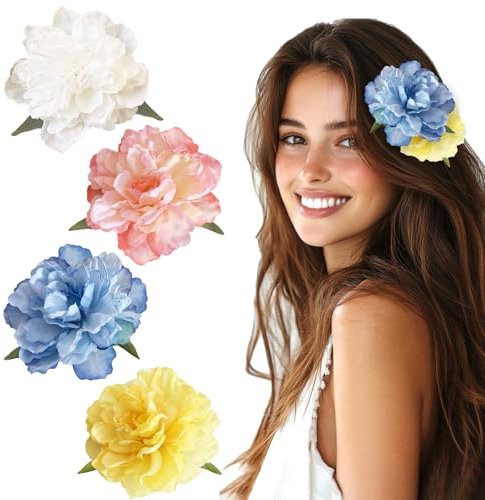 Hawaianas Pinzas Pelo Mujer Niña, Clips de Pelo de Flor, Camelia Pasadores Pelo Colores Horquillas Grandes Flores para el Pelo, Accesorios pelo Mujer Tocados de Boda Fiesta Playa 4 Piezas