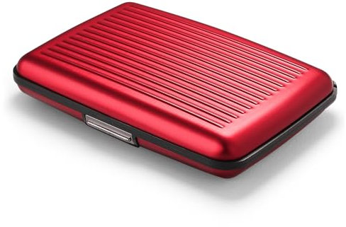 ÖGON -DESIGNS- Porte-Cartes en Aluminium avec Fermoir en métal, Protection RFID Contre la fraude et la démagnétisation, Portefeuille Compact, modèle Smart Case Stockholm (Aluminium Red)