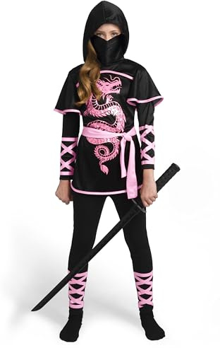 Spooktacular Creations Ensemble de déguisements de dragon ninja ultime noir et rose pour enfants, tenue ninja pour filles pour Halloween, taille S