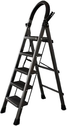 OHMG Scala domestica, pedana pieghevole a 5 gradini, scala in acciaio a 5 gradini, con pedale antiscivolo, serratura di sicurezza, facile da riporre, carico 150 kg