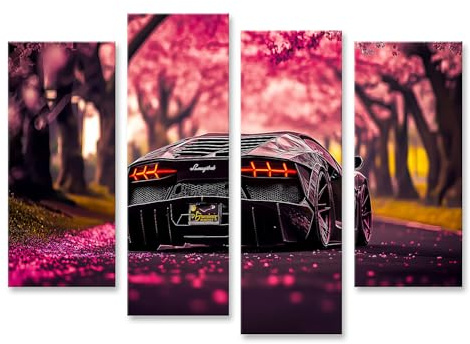 islandburner Prime Bild auf Leinwand Lamborghini unter rosa Kirschblüten Bilder Wandbilder Poster