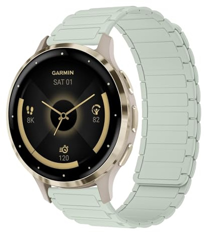 RosMank 18mm Silikon Armband kompatibel mit Garmin Venu 4 41mm/Venu 3S 41mm/Venu 2S/Move 3S/Active S, Magnetischer Ersatzarmband für Garmin Forerunner 265S/255S/Vivoactive 4S/3S, Grün