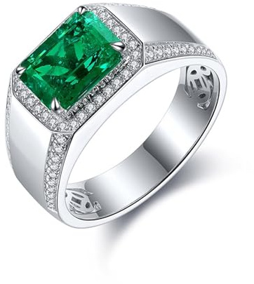 Ring Männer Silber 925, Ring Silber Herren Breit Siegelring mit Künstlichem Smaragd Größe 53 (16.9)