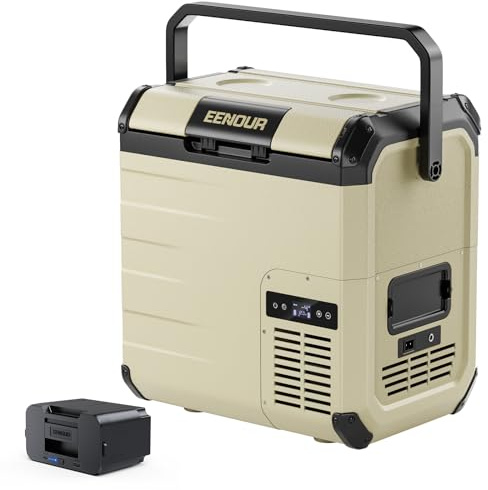 EENOUR Frigorifero D18 12 Volt per auto, congelatore portatile con batteria rimovibile 19Qt/18L, batteria ad energia solare e frigorifero, -4 ~ 10 ℃, 12/24 V DC, 110 ~ 240 V AC, 12 V frigorifero