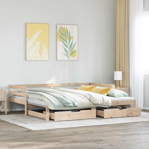 Generic Tagesbett mit Ausziehbett, Bettrahmen, Massives Kiefernholz, Schubladen, 90 X 200 Cm