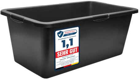 Garronda Mörtelwanne 1 Pack 60 L Mörtelkübel Baueimer Maurerkübel GD-0169 | Rechteckig, aus recyceltem PE, mit Füllstandsskala, verstärktem Boden und Rand sowie geformten Griffen für Bau und Garten