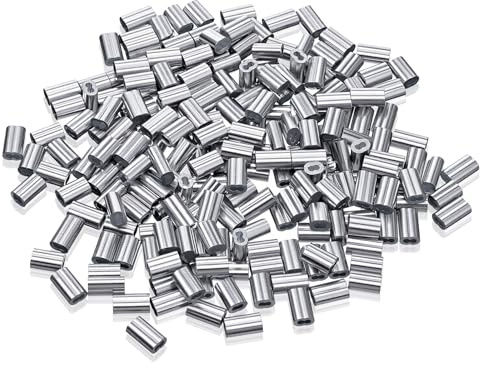 200pcs Aluminum Crimping Loop Sleeve for Wire Rope, Double Ferrule Crimping Loop Sleeves for Cable Stop, Wire Rope Loops Sleeve
