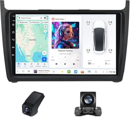 9 Pulgadas Radio Coche 2 DIN para Volkswagen Polo 5 2008-2020 con Carplay Android Auto Bluetooth FM/4GLTE WiFi/Navegación GPS/Radio RDS/Control de Volante/Cámara Trasera(M600S)