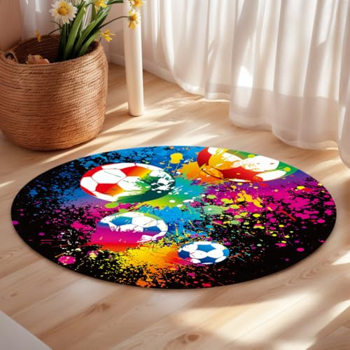 goodbath Runder Fußball-Teppich, 120 cm, rutschfeste Mikrofaser, für Schlafzimmer, Wohnzimmer, Arbeitszimmer, Nachttisch, Kinderzimmer, Bodenmatte, Teppich, Heimdekoration, 120 cm