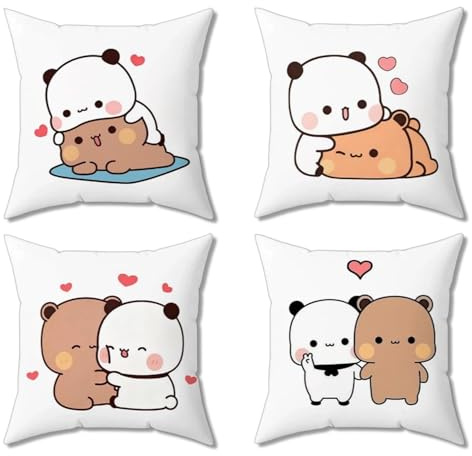 Onperpoe 2 Stücke Bubu Dudu Kissenbezug, Weißer Polyester Cushion Cover, Pillowcase mit Doppelseitigem Druck, Bubu und Dudu Kissenbezug Wohnzimmer, Panda Pillow Cover für Wohnzimmer, Sofa, Dekoration