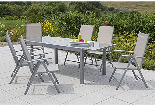 MERXX Gartenmöbel-Set Salerno 7-tgl. Klappsessel und Ausziehtisch 160(220)x90 cm Farbe zur Wahl Champagner