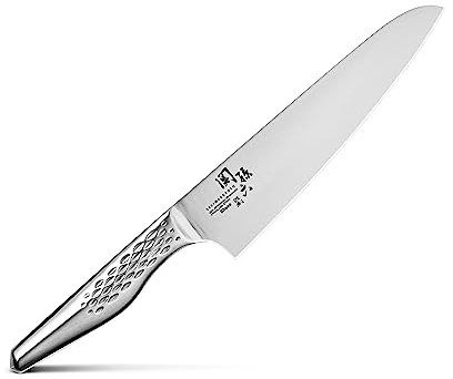 KAI Seki Magoroku Shoso Cuchillo de chef con hoja de 18,0 cm - Acero inoxidable 5CR15MoV 56 (±1) HRC - Afilado convexo - Mango de acero inoxidable 18-8 con patrón de rombos - Cuchillo de cocina
