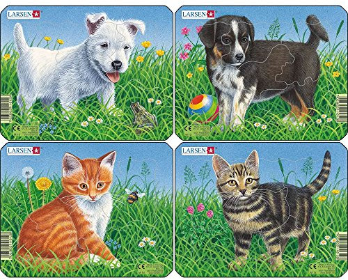 Larsen M13 Set de Puzzles Encadrés Chiens et Chats 4 x 6 Pièces
