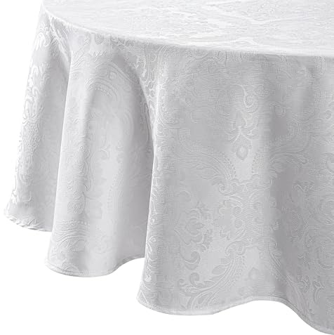 Elrene Damask Tablecloth, Polyester, White, 70 Inches Round