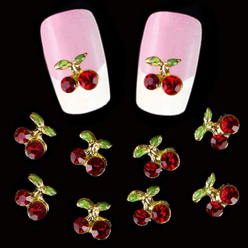 Brussels08 10 Pcs Shiny 3D Cherry Shape Nail Art Rhinestone Studs Manicure DIY Decoration Nails Art Glitters Charms Rhinestone Alloy Nail Tip Decals Random