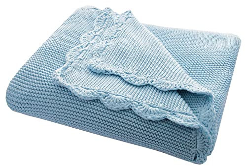 Bio Baby Kuscheldecke 100% Bio-Baumwolle (kbA) GOTS zertifiziert, Himmelsblau, 80 x 100 cm