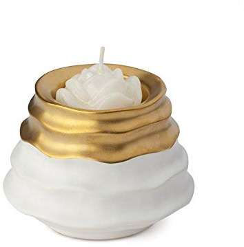 Hervit Art.27944 PORTACANDELA GRES Bianco/Oro Dia 10X8CM