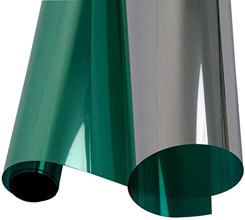 Vinilo Ventana Cristal Protector Solar Lámina, Privacidad De Una Manera Espejo Película, Adhesiva De Gran Reflexión, Anti 99% UV Mejor Control De Calor Fácil. (Plata Verde,90cm*10m)