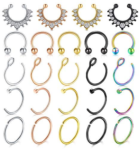 LAURITAMI Fake Septum Nasenring Nasenpiericng Non Piercing Edelstahl Fake Nose Ring Nase Piercing Schmuck Kristall