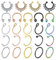 LAURITAMI 20G 24pièce Non Piercing Nez Anneaux Cerceau Acciaio Inossidabile Clip-on Lèvre Cartilage Tragus À Charnière Clicker Cerceau Fake Faux Septum Retainer Set Corps Piercing Bijoux pour Femme