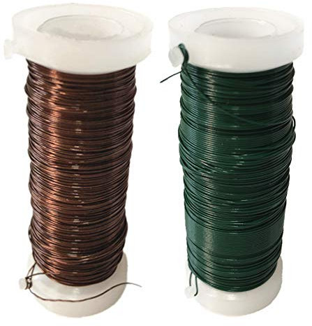 Aisszhao 2 Rolls 0.35mm Green & Brown Florists Wire for Floristry & Flower Arranging, DIY Crafts, Binding, Paddle Wire