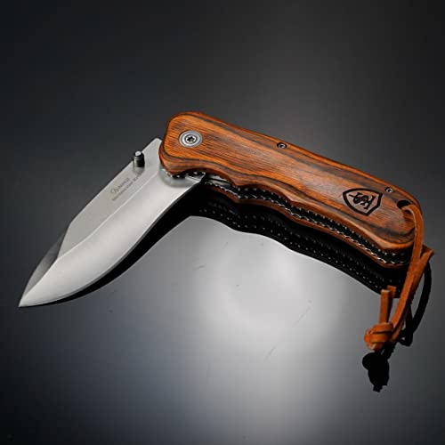 Couteau TS Knife SCOUT II 90bw avec ouverture assitée et manche en bois Longueur de la lame: 85MM Couteau de poche pliant pour l'extérieur et le camping Couteau randonnée, camping 18012
